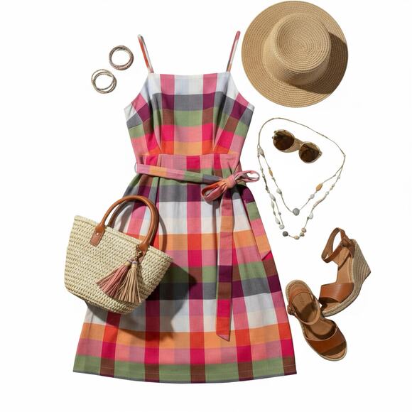 Kate Spade for Target Dress Preppy Heritage Madras Plaid Midi Belted XXL - Picture 2 of 12